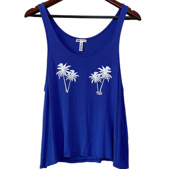 PINK Victoria's Secret Tops - 4/$24 PINK Victoria Secret Royal Blue Palm Tree Tank Size Medium